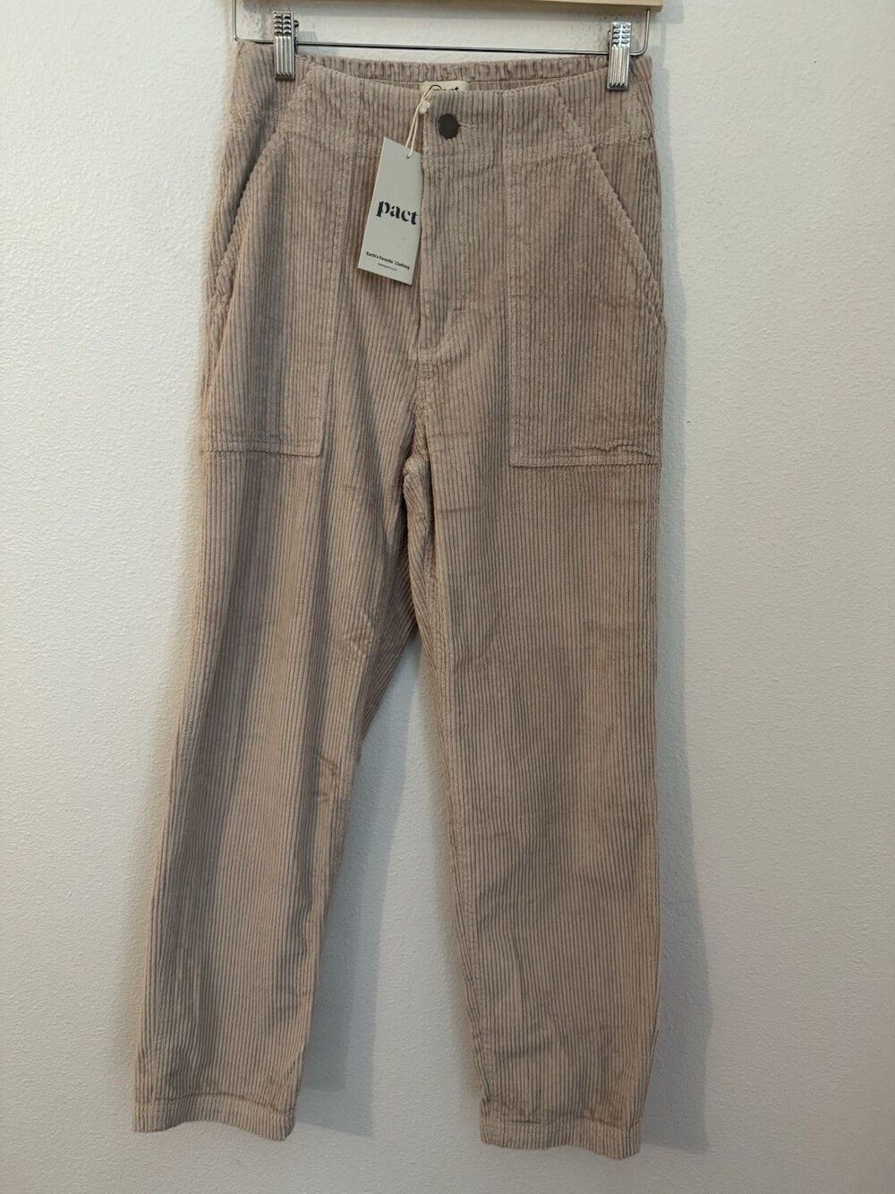 Pact Womens Classic Straight Corduroy Pants M Elastic Beige New Patch Pockets
